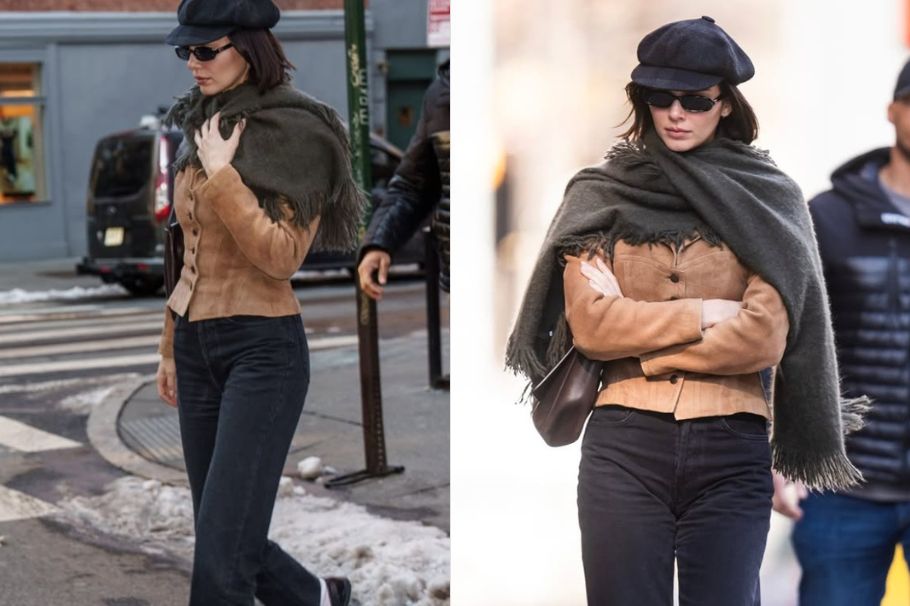 Kendall Jenner en Nueva York, con un look inspirado en Bob Dylan.