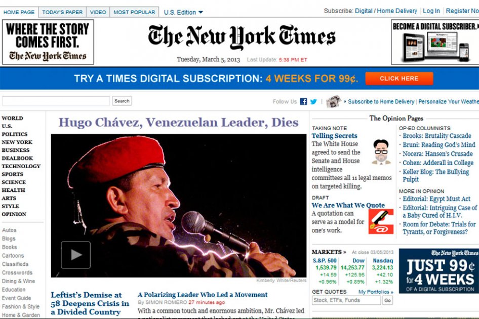Así registraron los medios del mundo la muerte de Hugo Chávez