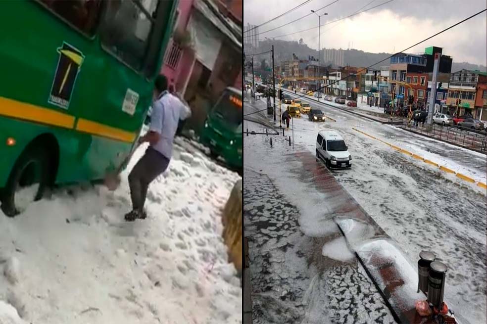 Vías inundadas, árboles caídos y familias afectadas por granizada en Bogotá