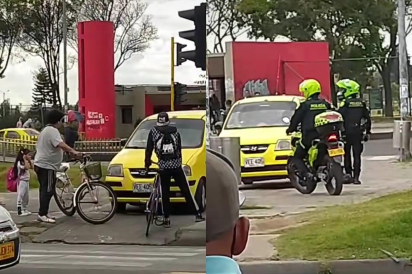 Video: taxista se subió a andén y terminó multado por la policía en Bogotá
