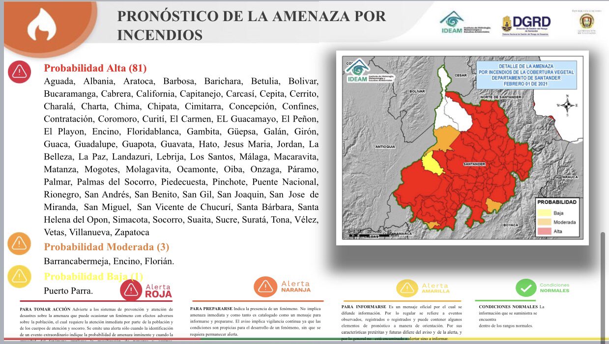 Aumento de temperatura en Santander tiene a 81 municipios con alerta roja de incendios
