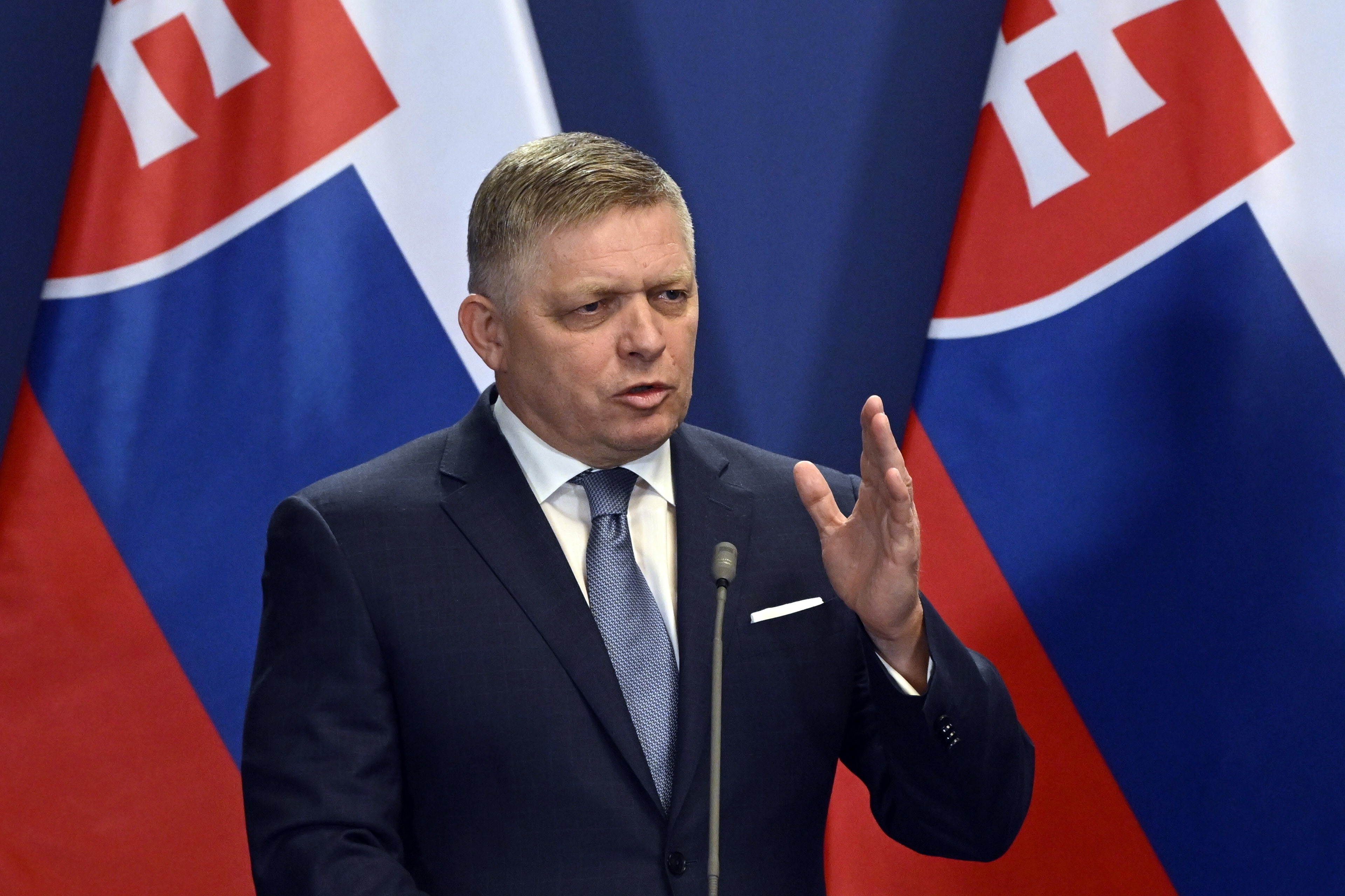 Budapest (Hungary), 16/01/2024.- (FILE) - Slovakia's Prime Minister Robert Fico attends a joint press conference with his Hungarian counterpart (not pictured) following their meeting in the government headquarters in Budapest, Hungary, 16 January 2024 (reissued 15 May 2024). According to Slovakia'Äôs national news agency TASR, Fico was rushed to hospital on 15 May after being shot in the town of Handlova, 180 kilometers north-east of Bratislava, at the end of a meeting of the Slovak cabinet. (Hungría, Eslovaquia) EFE/EPA/Szilard Koszticsak HUNGARY OUT