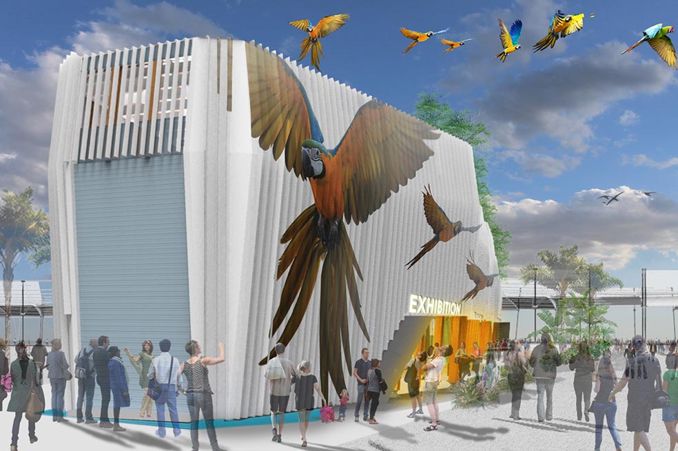 Representación del pabellón, diseñado por Villa Arquitectos. /Procolombia