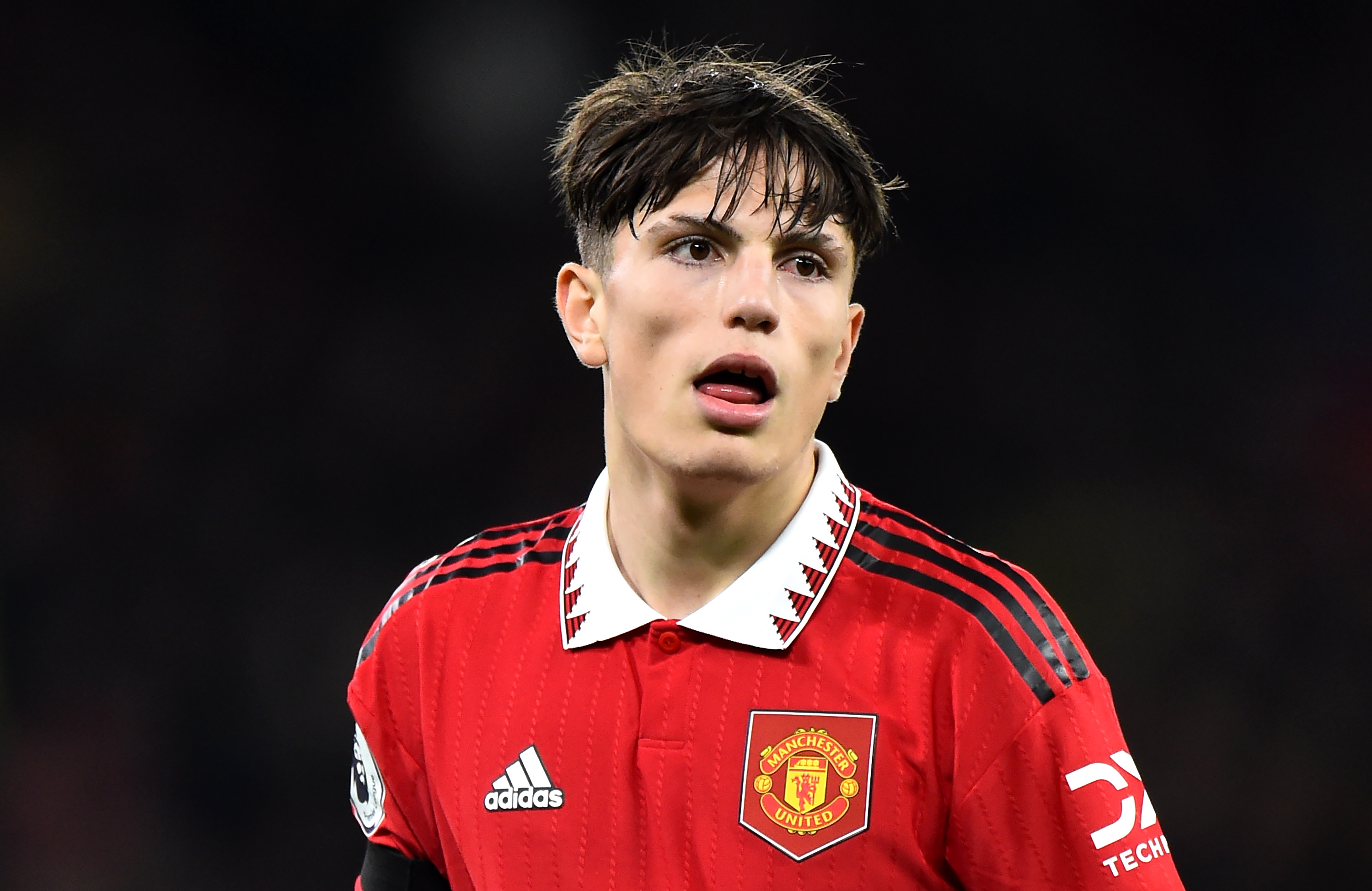 Manchester (United Kingdom), 27/12/2022.- Alejandro Garnacho of Manchester United during the English Premier League soccer match between Manchester United and Nottingham Forest in Manchester, Britain, 27 December 2022. (Reino Unido) EFE/EPA/Peter Powell EDITORIAL USE ONLY. No use with unauthorized audio, video, data, fixture lists, club/league logos or 'live' services. Online in-match use limited to 120 images, no video emulation. No use in betting, games or single club/league/player publications