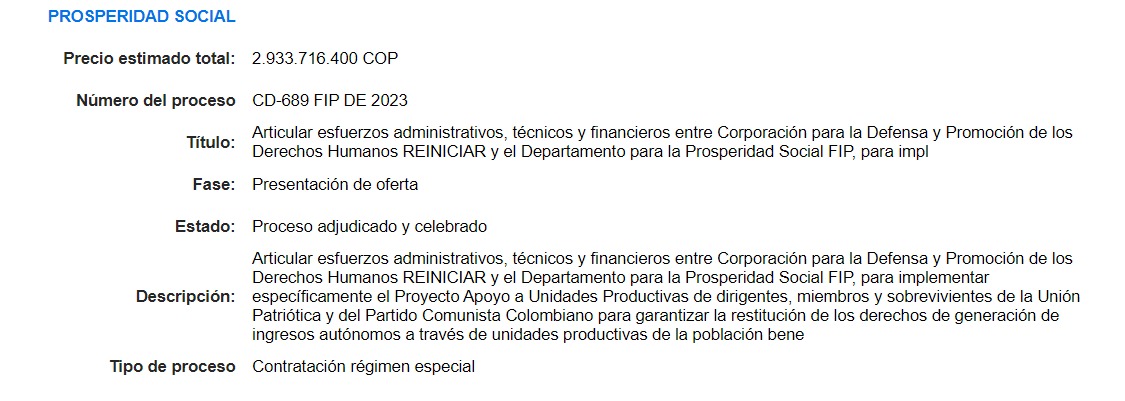 Contrato con Corporación Reiniciar.