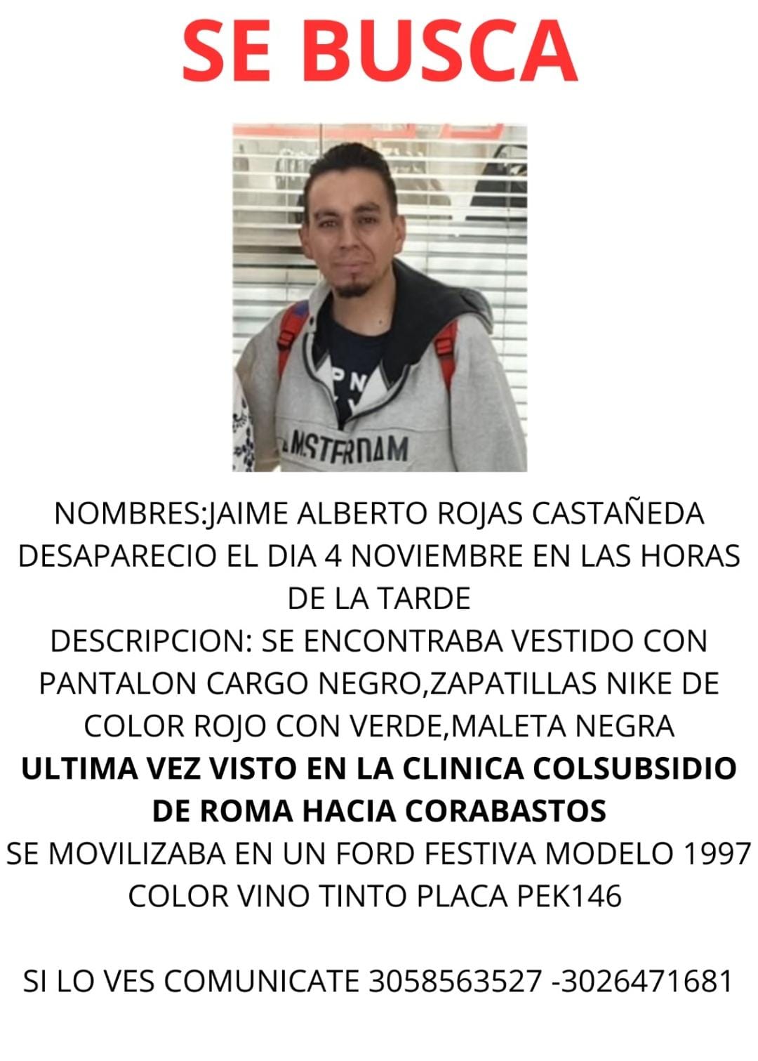Buscan a técnico automotriz desaparecido en Bogotá: salió de su casa y no regresó