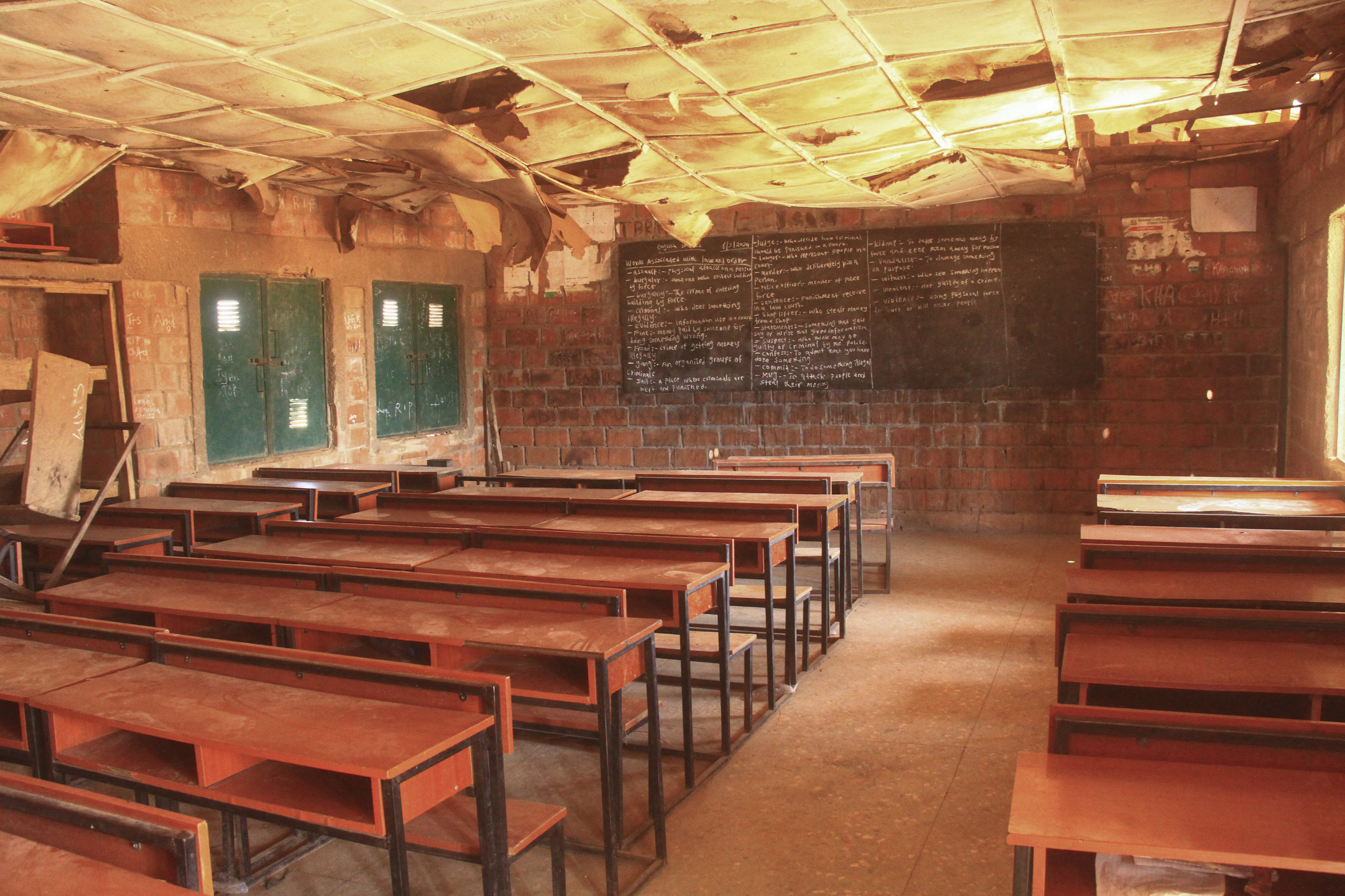 Una vista general de un aula de la escuela Kuriga, Nigeria, donde más de 250 alumnos fueron secuestrados por hombres armados.