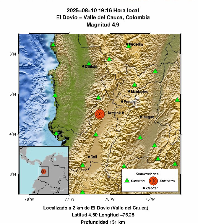 Registraron un temblor de 4,9 en Cali y el Eje Cafetero