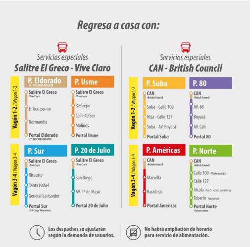 Lista de rutas para el concierto del Vive Claro el 10 de febrero de 2026.