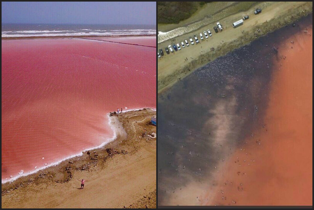 Este es un antes y un después de las piscinas salinas de Galerazamba, ubicadas en Bolívar. / Cortesía