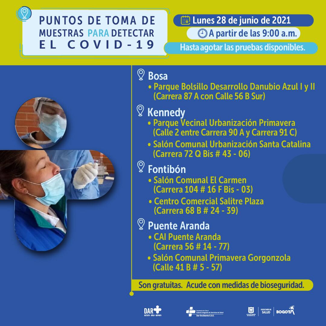 ¡Ojo! En estos puntos hay pruebas gratis de COVID-19 este lunes en Bogotá