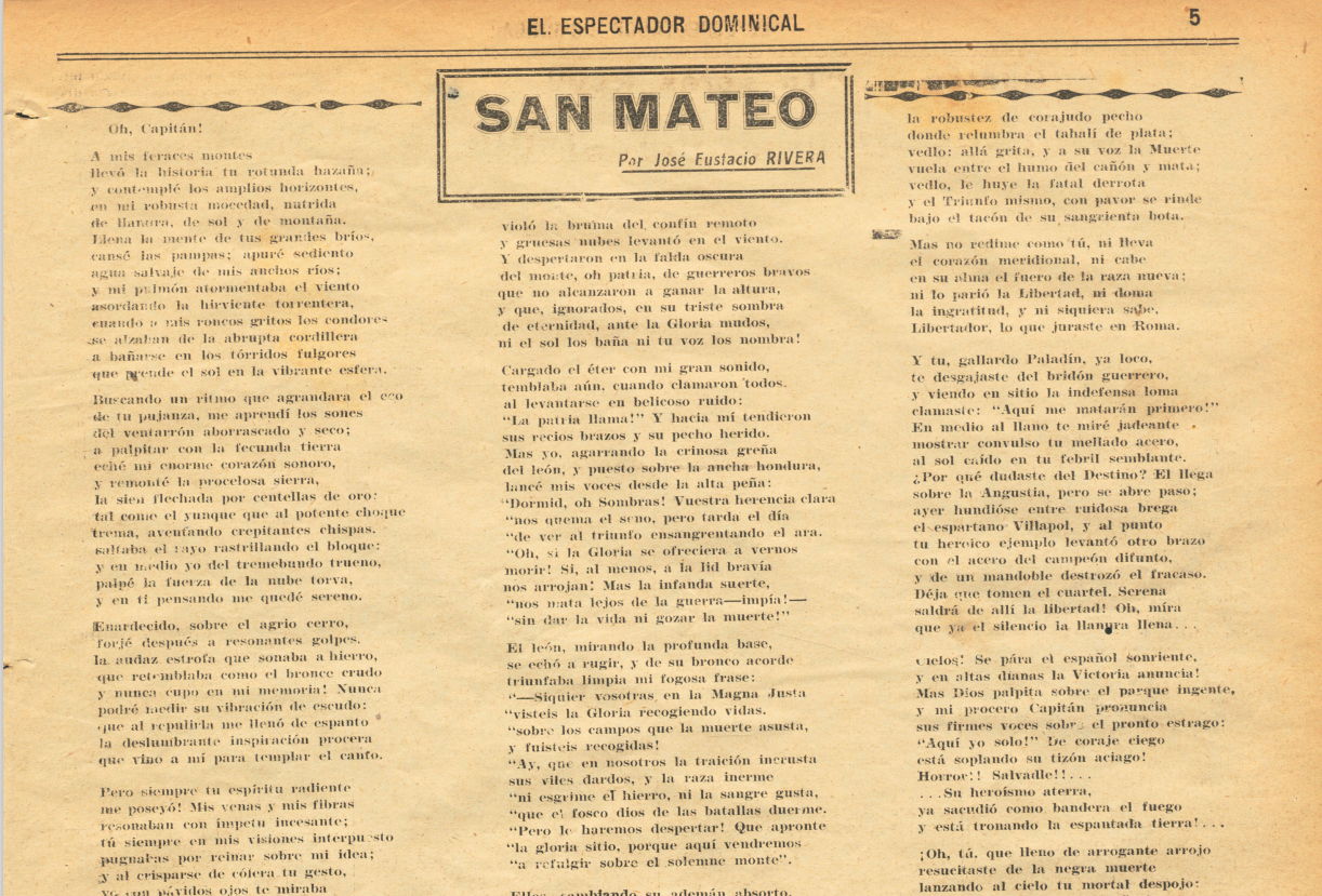 “San Mateo”: un texto de José Eustasio Rivera