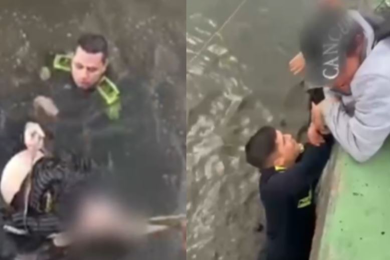 Policía se lanzó al humedal Juan Amarillo y salvó a mujer de ahogarse en la laguna