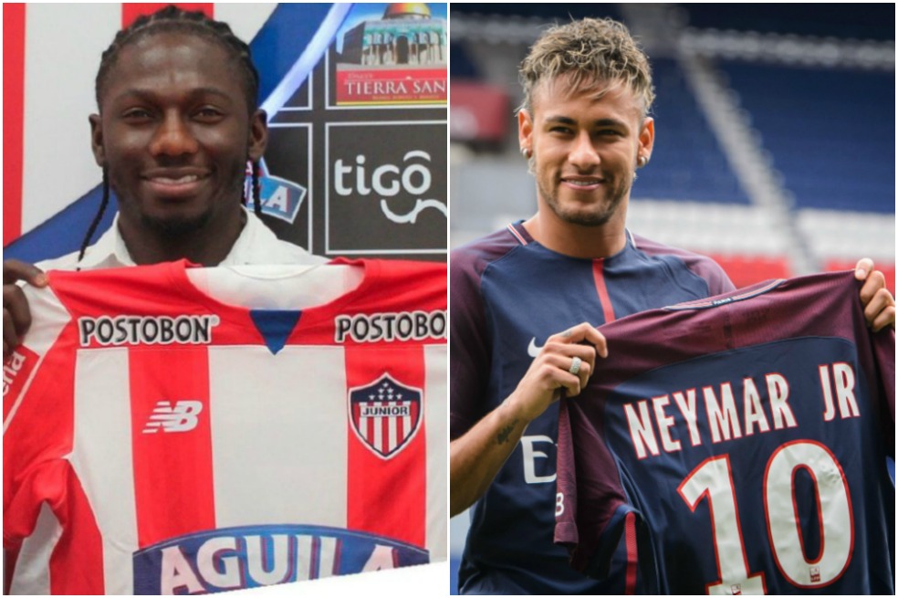 Yimmi Chará, nuevo récord en el balompié nacional, y Neymar, quien recientemente llegó al París Saint Germain por 212 millones de euros.