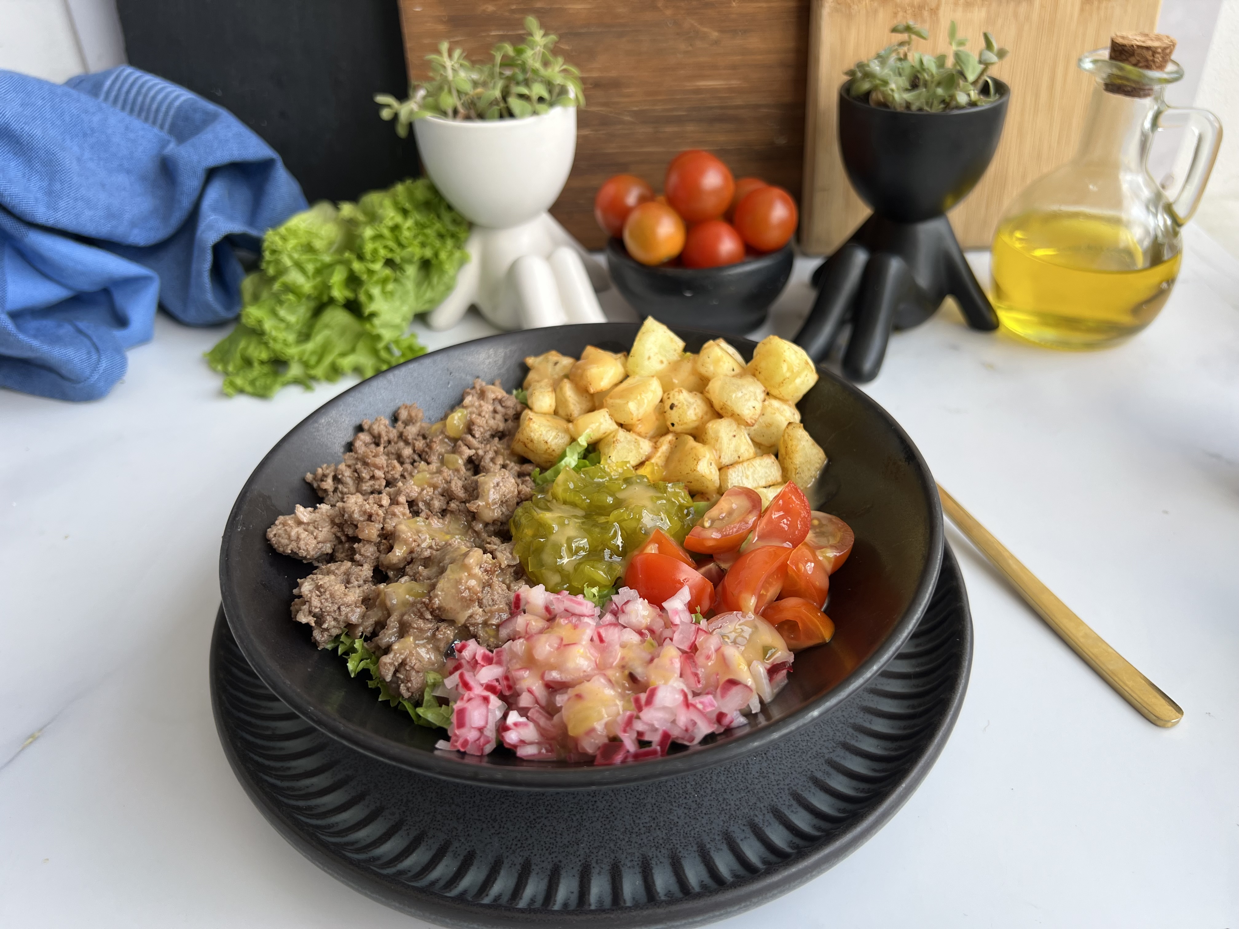 Tazón de hamburguesa casero: receta fácil paso a paso