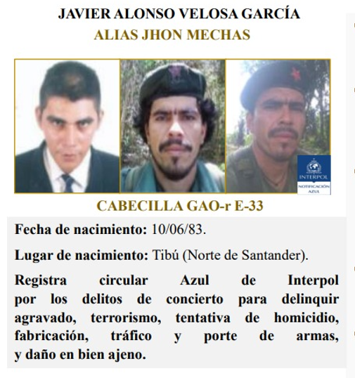 Información de Interpol sobre alias "Jhon Mechas".