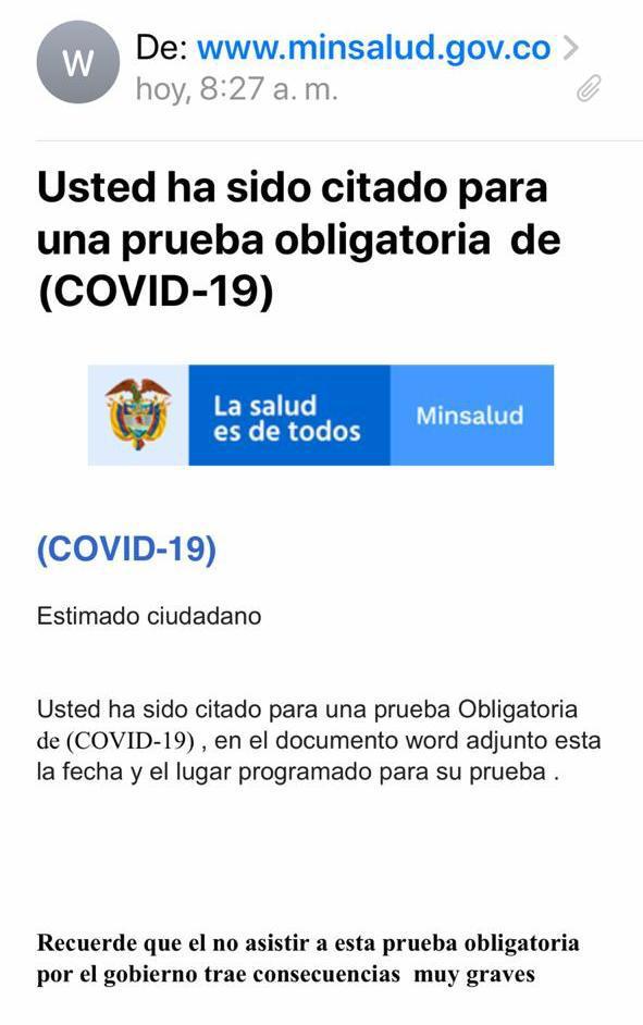 Este es el mensaje que está llegando a los correos electrónicos.