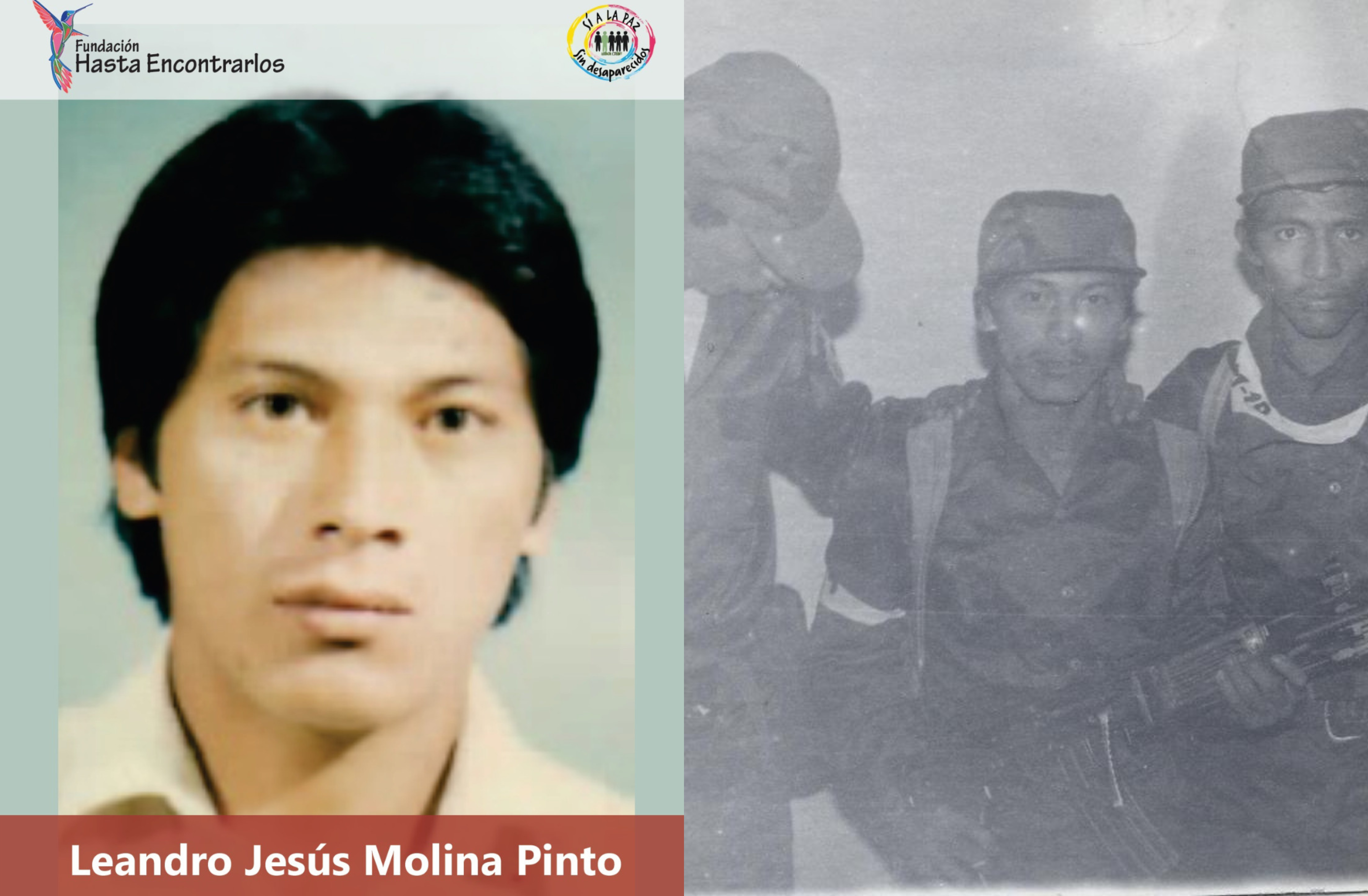 La familia de Leandro Jesús Molina lo buscó durante 37 años. Su cuerpo fue identificado y entregado en el año 2022. La fotografía hace parte de un rollo fotográfico encontrado en un bolso de un miembro del M-19 que estaba en la toma al Palacio de Justicia.