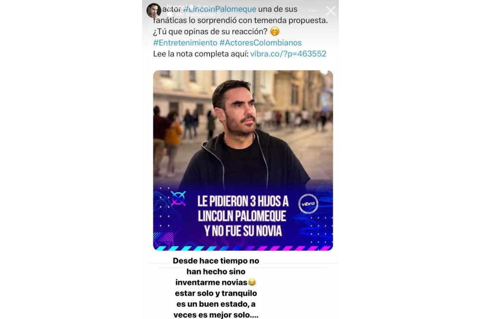 Luego de su separación de Carolina Cruz, Lincoln Palomeque ha sido vinculado sentimentalmente con una famosa modelo. El actor rompió el silencio. Esto dijo.