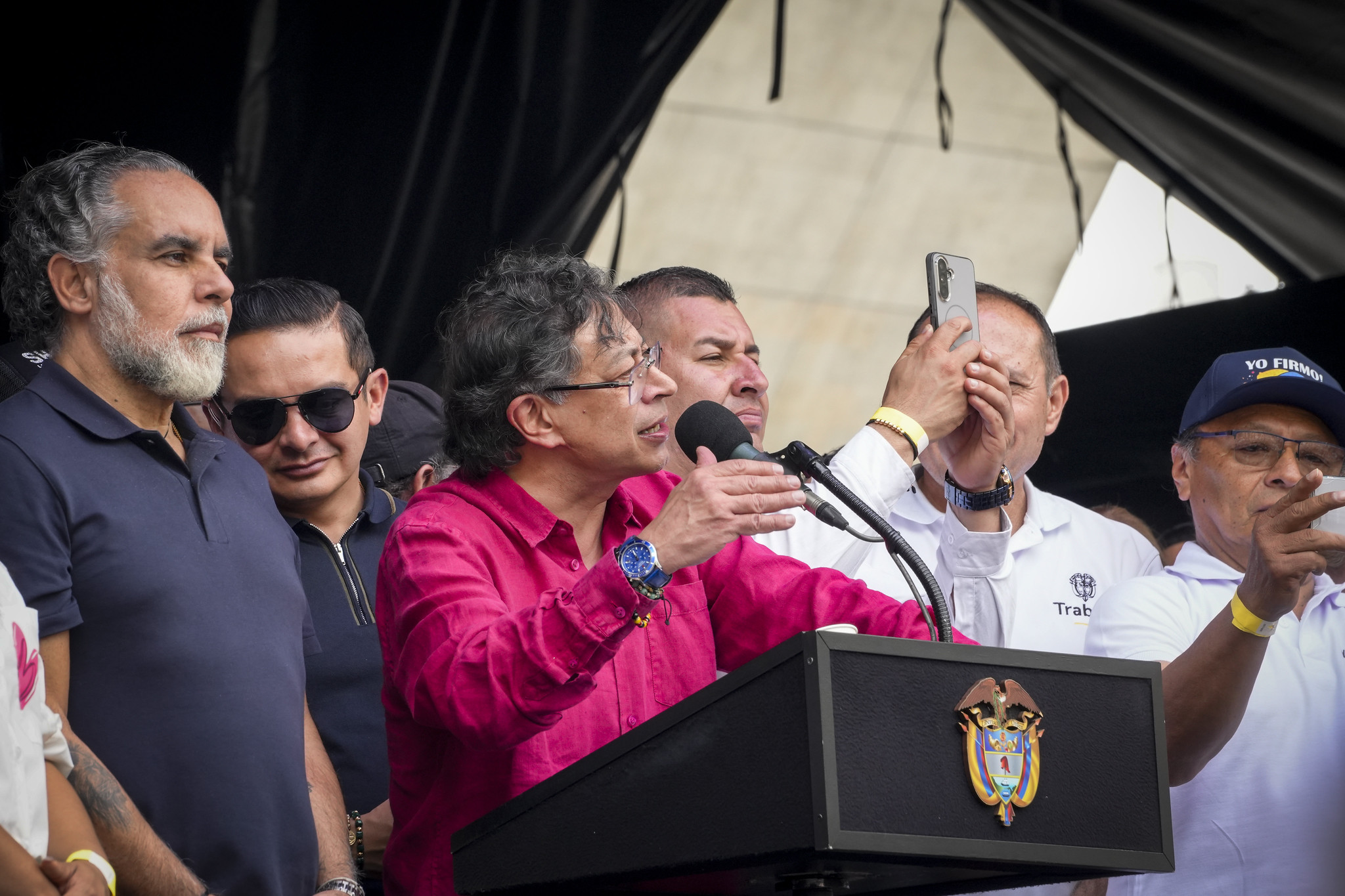 Ministro Armando Benedetti y presidente Gustavo Petro durante marchas del 1° de mayo.