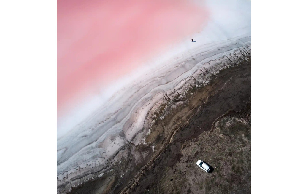 Categoría: Lugar. El fotógrafo dijo que: "La primera vez que ves los lagos de sal rosa de la región de Kherson en Ucrania, te sientes como si estuvieras mirando otro planeta. Durante los meses de verano, las algas microscópicas hacen que el agua se vuelva rosa y roja"