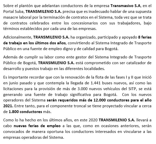 Además, aseguraron que la nueva flota generaría más empleo en la capital, pues con los nuevos buses se necesitarán 12.000 conductores para el 2021.