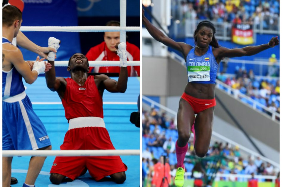 El boxeador Yuberjén Martínez y la atleta Caterine Ibargüen. Fotos: EFE Y AFP