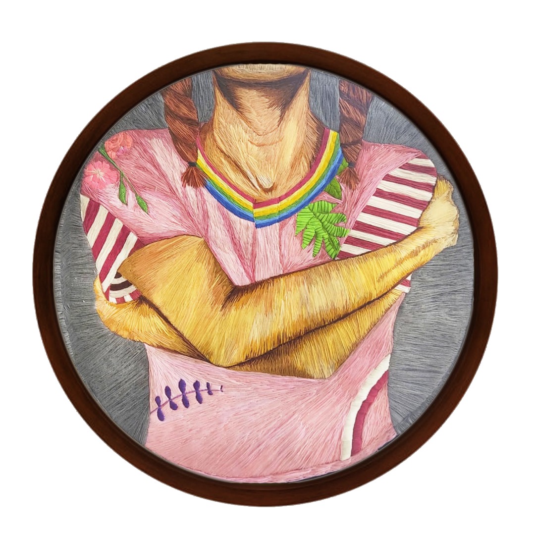 Natalia Manzo. Un abrazo en la distancia. Bordado. 48 x 48 cm.