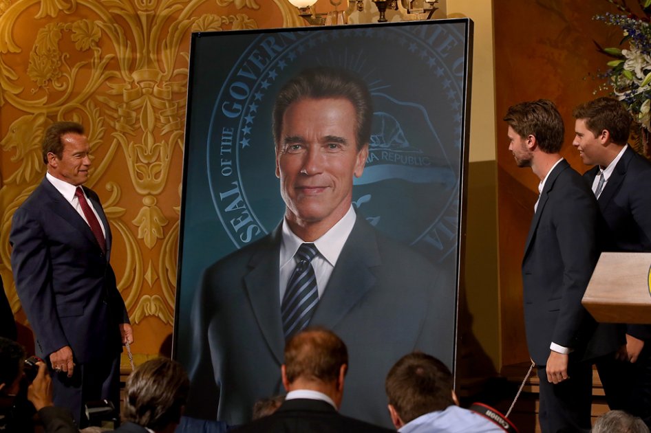 Arnold Schwarzenegger y sus hijos Patrick y Christopher.