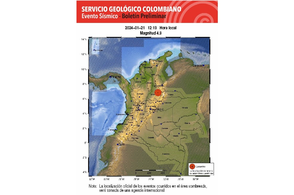 Temblor de 5,4 de magnitud en Colombia, con epicentro en Santander