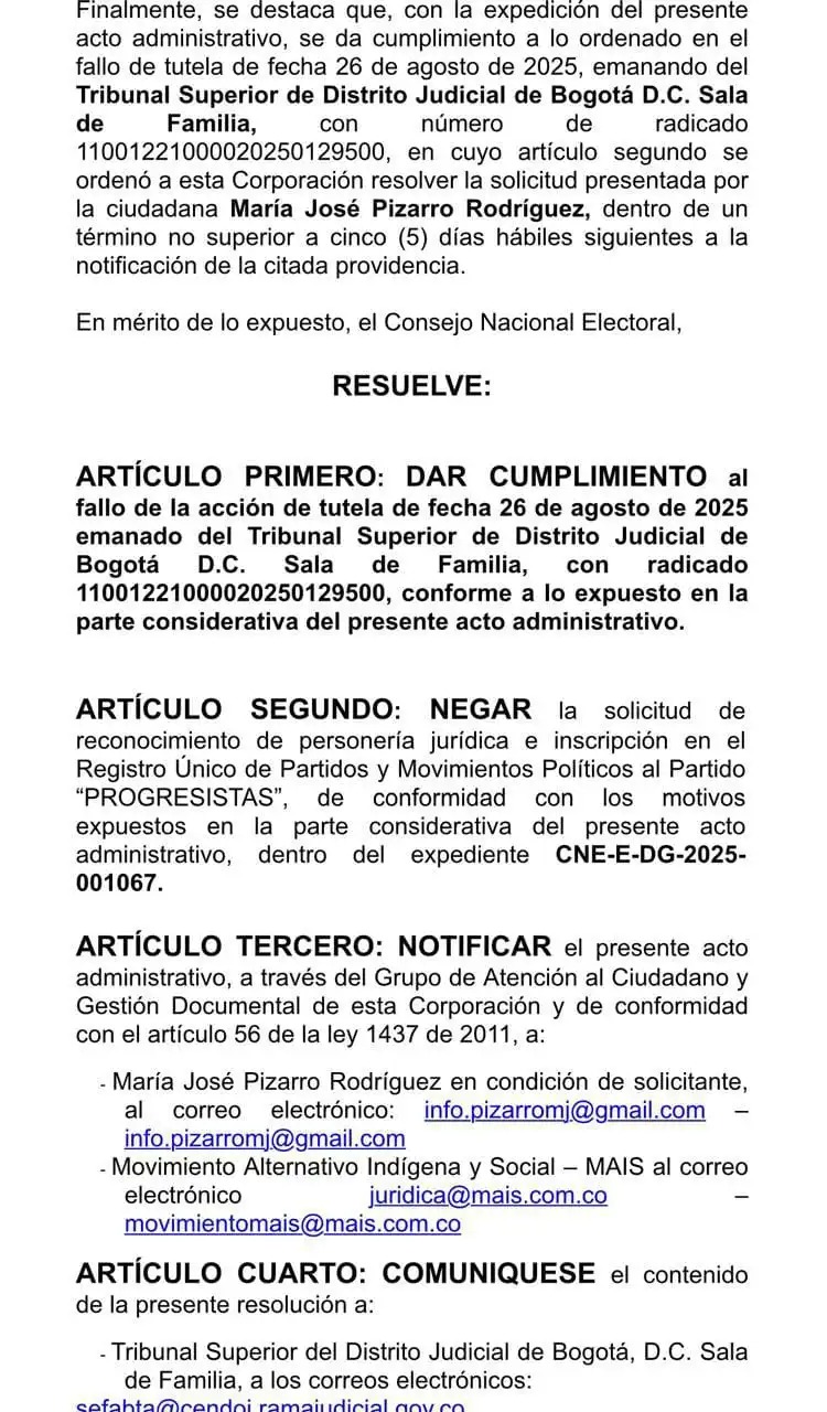 Mais Progresistas CNE María José Pizarro Pacto Histórico