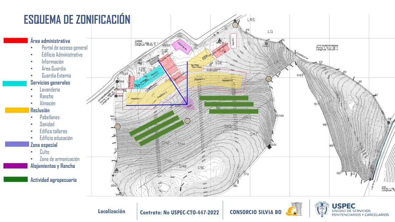 Planos del proyecto. En amarillo, los pabellones de reclusión.