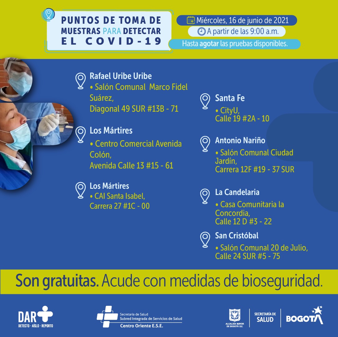 ¡Ojo! En estos puntos hay pruebas gratis de COVID-19 este miércoles en Bogotá