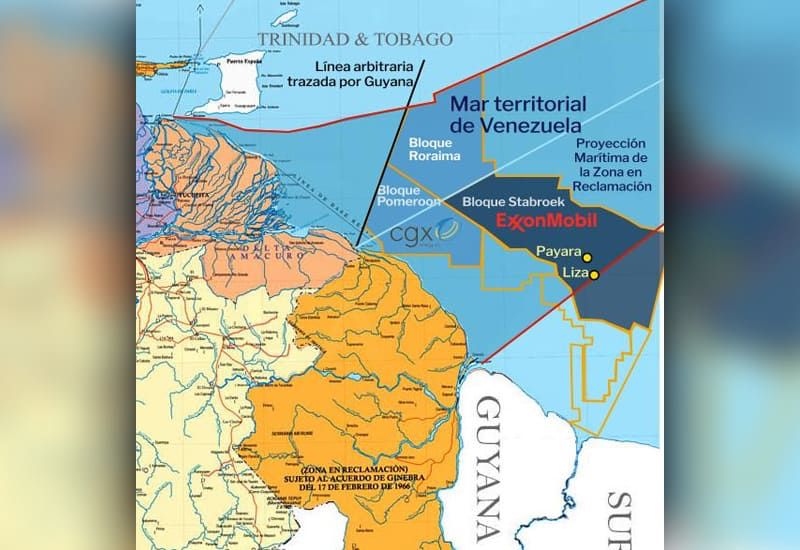 Mapa que muestra los reclamos venezolanos.
