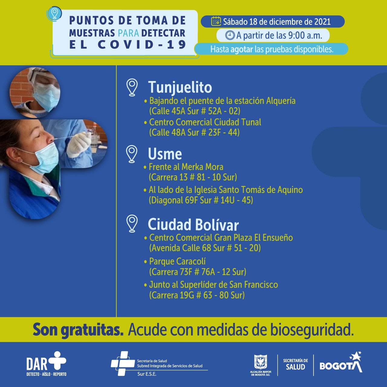 Puntos de atención para realizar la prueba covid-19 gratis.