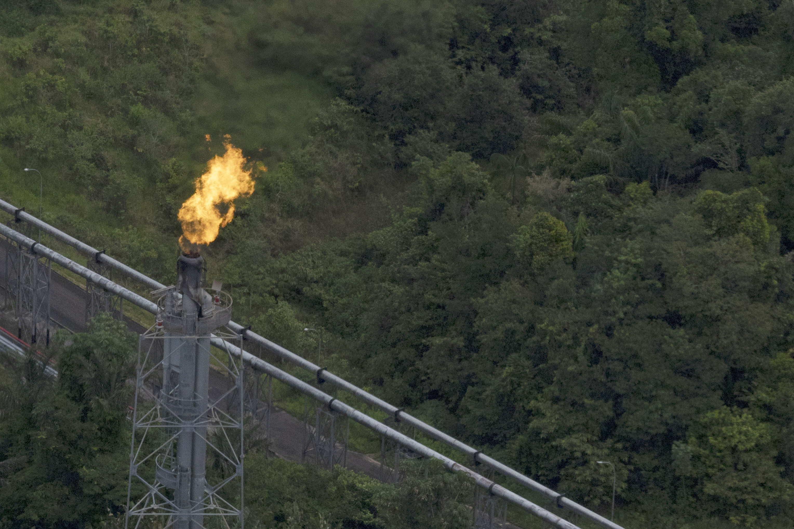 ACOMPAÑA CRÓNICA: BRASIL PETRÓLEO. AME634. COARI (BRASIL), 26/04/2024.- Fotografía aérea del distrito petrolero de Urucú, el 23 de abril de 2024 en el municipio de Coari, estado de Amazonas (Brasil). Urucú, el enorme campo petrolero incrustado en una de las regiones más preservadas de la Amazonía y que abastece con gas de cocina a la mitad del territorio brasileño, es uno de los orgullos de Petrobras, que asegura que es posible la explotación de hidrocarburos en la mayor selva tropical del mundo de forma sostenible. EFE/ Isaac Fontana