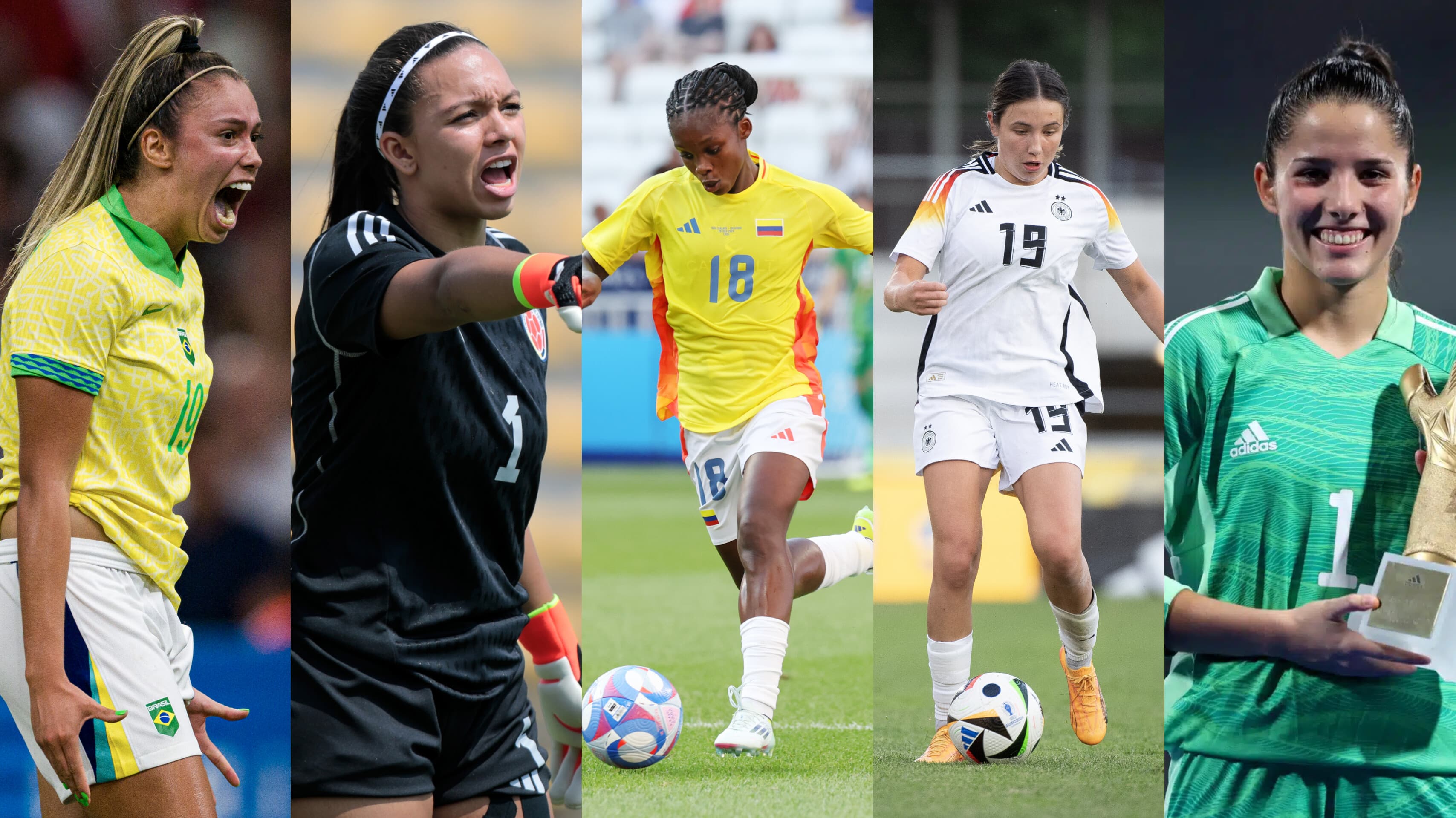 De izquierda a derecha: Priscila de Brasil, Luisa Agudelo de Colombia, Linda Caicedo de Colombia, Loreen Bender de Alemania y Sofía Fuente de España.