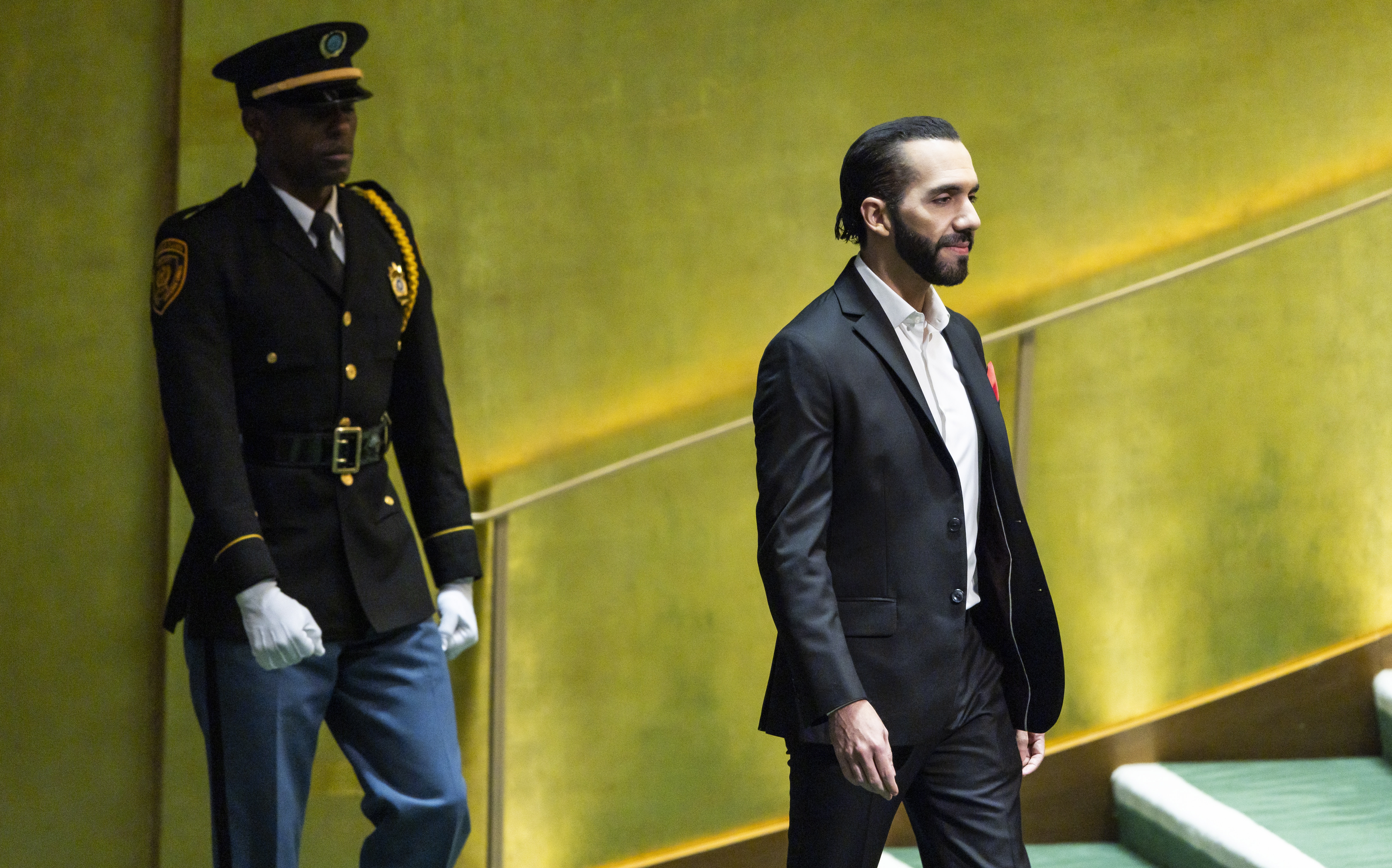 New York (United States), 19/09/2023.- El Salvadoran President Nayib Armando Bukele arrives to address the 78th session of the United Nations General Assembly at the United Nations Headquarters in New York, New York, USA, 19 September 2023. (Nueva York) EFE/EPA/JUSTIN LANE