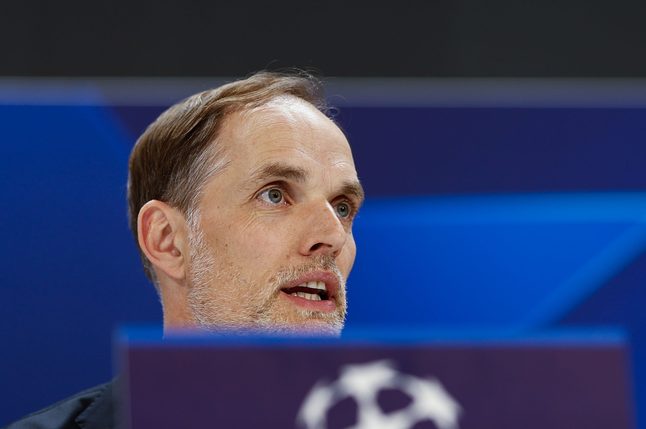 MADRID, 07/05/2024.- El entrenador del Bayern de Múnich, Thomas Tuchel, ofrece una rueda de prensa este martes en el estadio Santiago Bernabéu de Madrid, en la víspera de su encuentro ante el Real Madrid correspondiente al partido de vuelta de las semifinales de la Liga de Campeones de la UEFA. EFE/ Rodrigo Jiménez