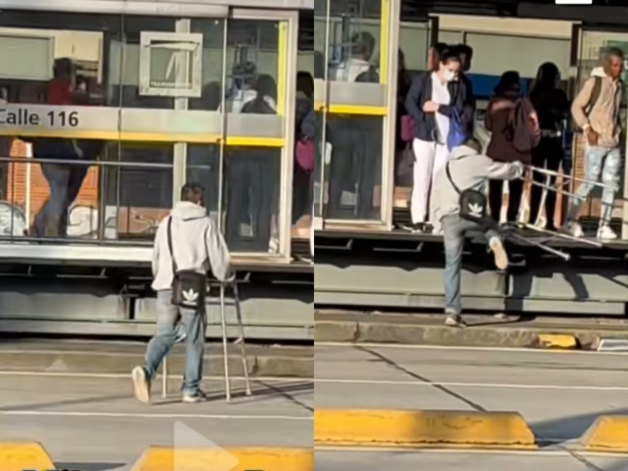 Video: hombre con caminador corrió para colarse en Transmilenio