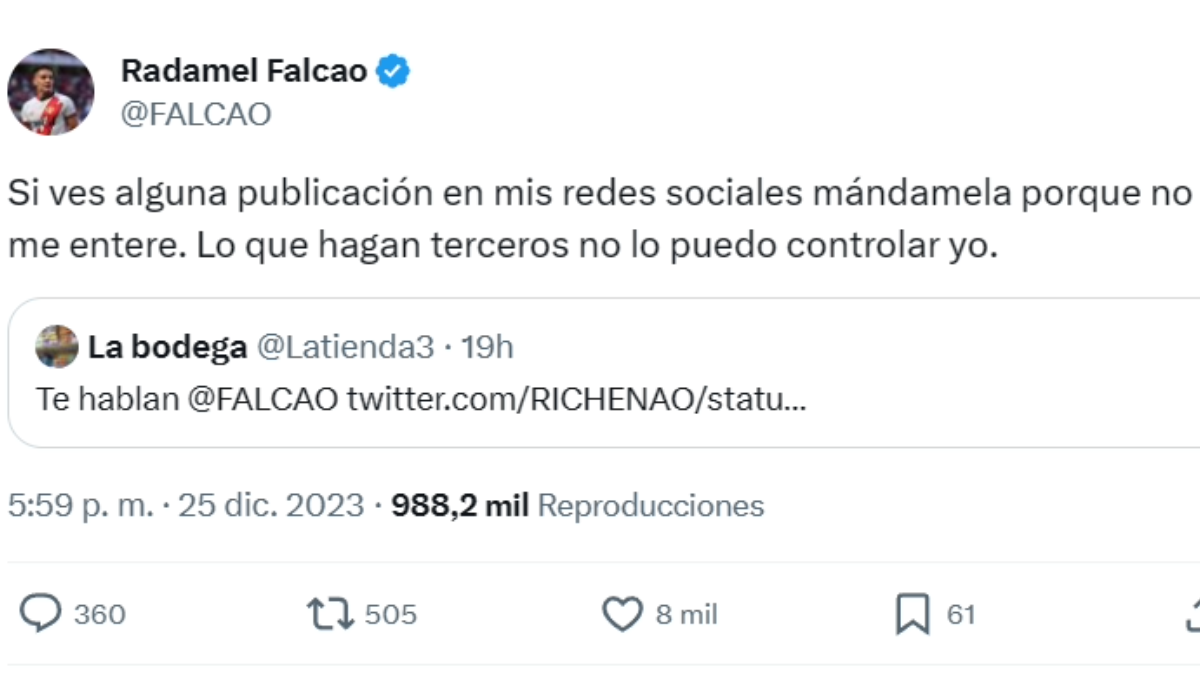 Falcao contestó a la polémica que se armó por noble gesto con vendedora ambulante