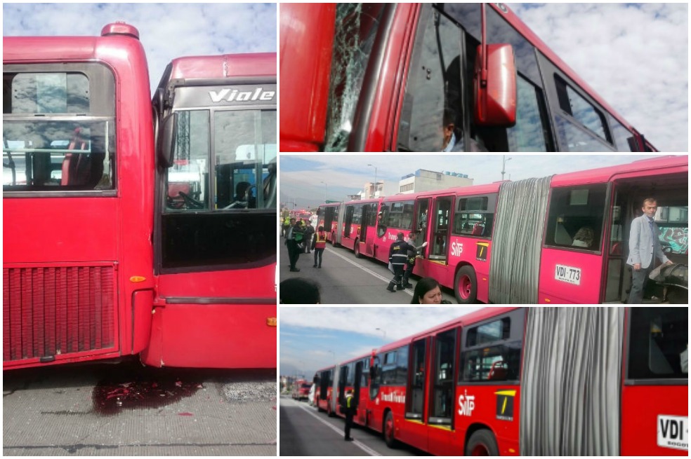 Así fue el choque de tres articulados de Transmilenio en la estación Shaio