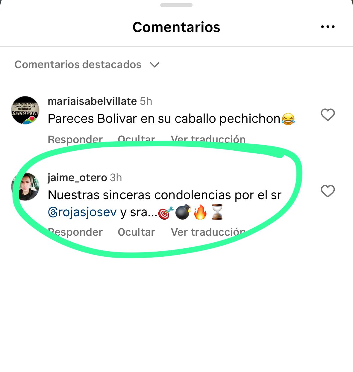 Pantallazo de la amenaza realizada por Otero.