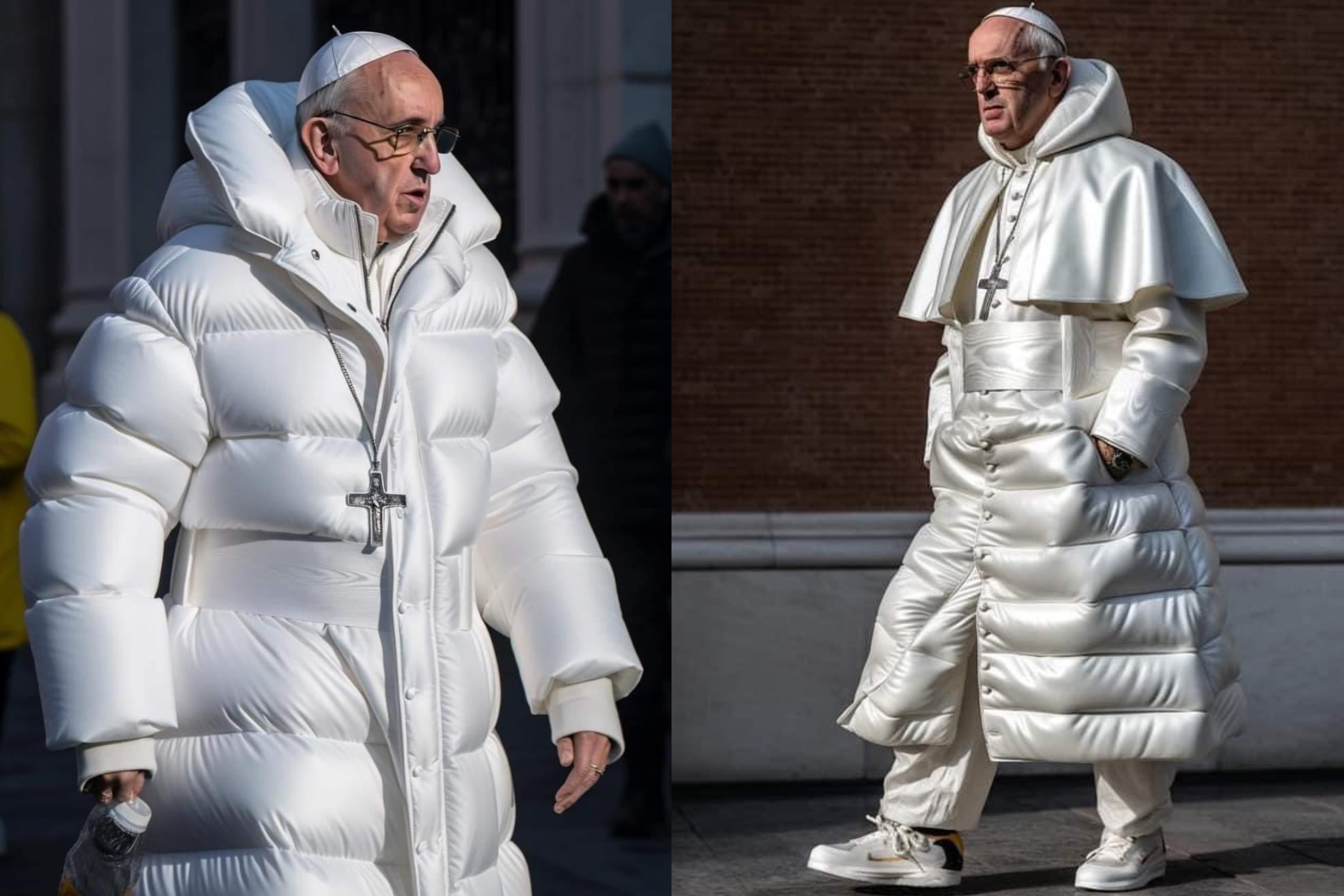 En las imágenes, que se volvieron virales en redes, se observa al papa Francisco luciendo un abrigo blanco tipo 'puffer'.