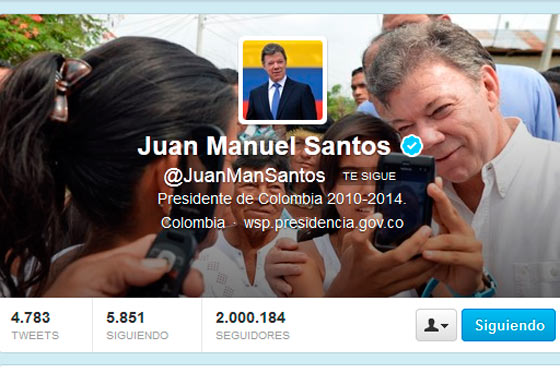 Presidente Santos alcanza los dos millones de seguidores en Twitter