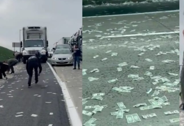 Policía busca a quienes tomaron billetes que se salieron de un camión blindado