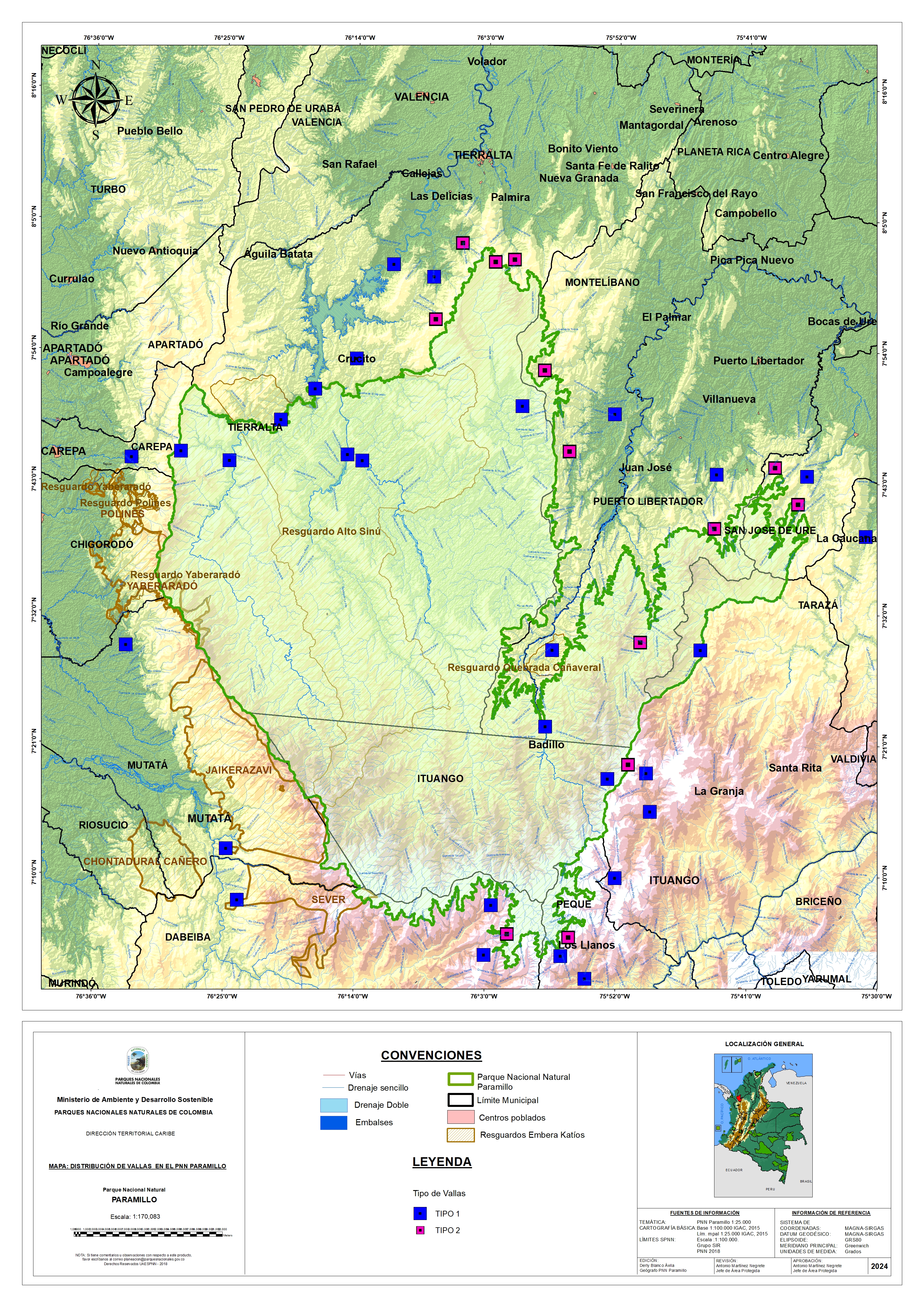 Mapa localización de instalación de vallas en el PNN Paramillo