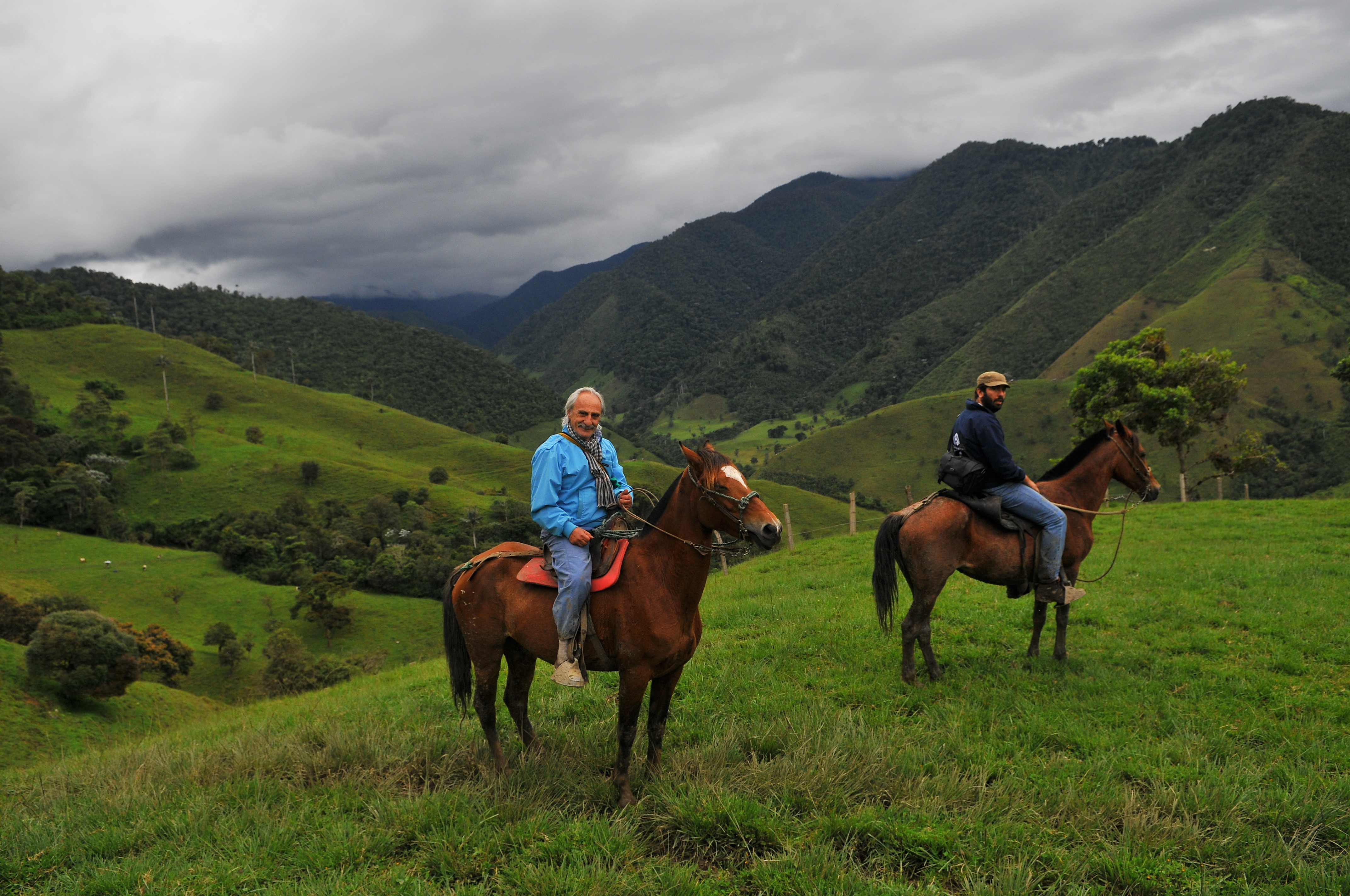 Recorrido del escritor y columnista Alfredo Molano por esta zona donde nacieron las Farc, diferentes aspectos: Casas, habitantes, cultivos de café, campesinos, caficultores, vistas panorámicas de la región, montañas.