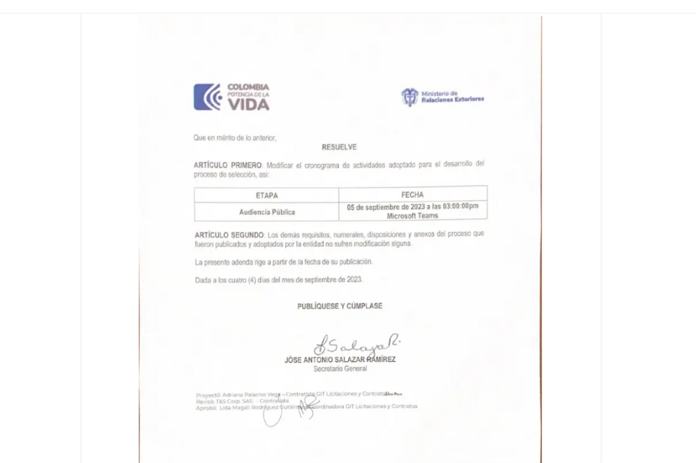 La adenda de la licitación de los pasaportes, publicada por el Ministerio de Relaciones Exteriores.
