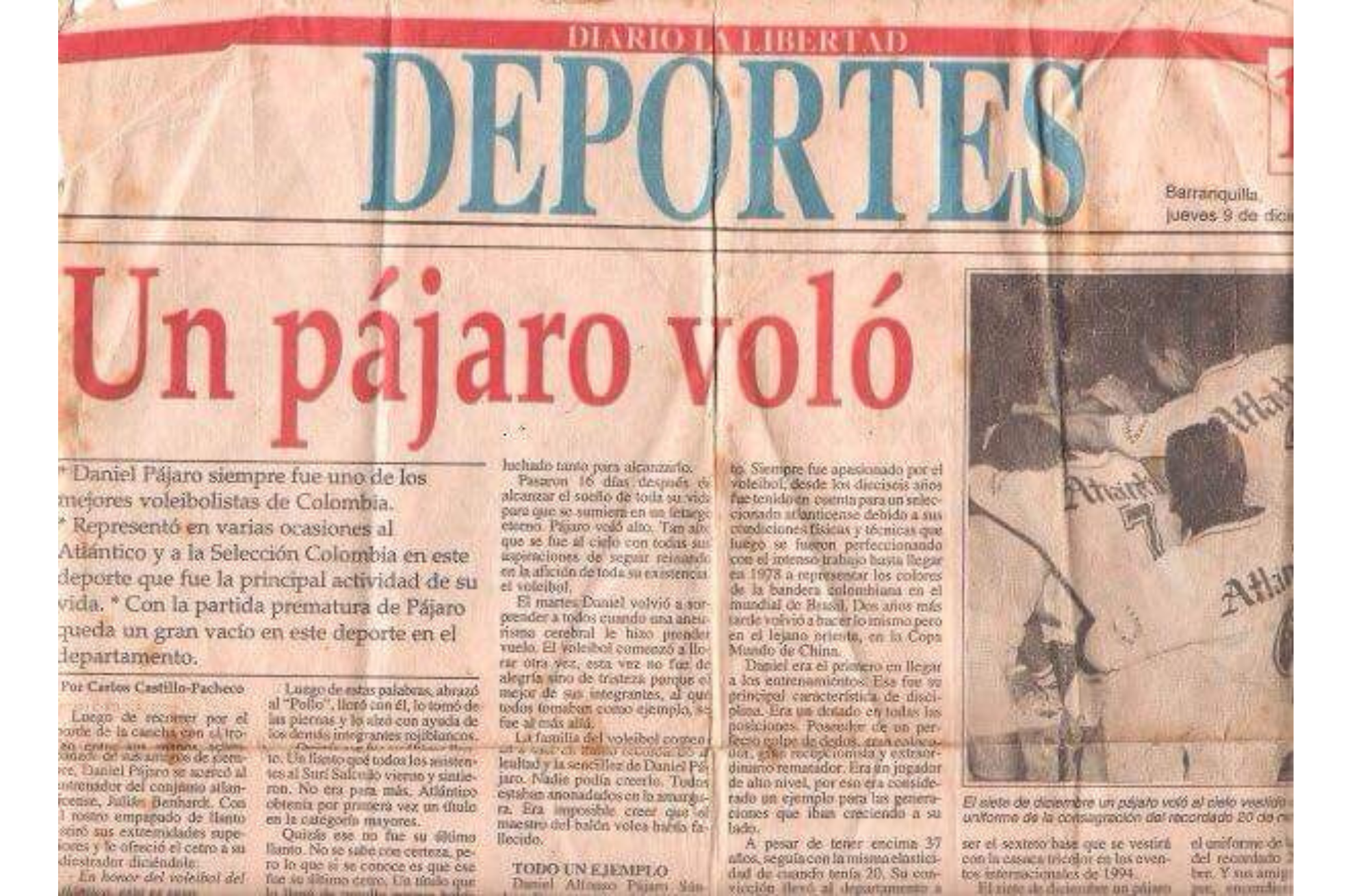 Así se registró la muerte de Daniel Pájaro en el Diario La Libertad.